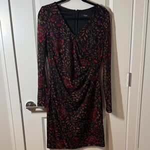 Guess Long Sleeve Floral Dress - Black and Red